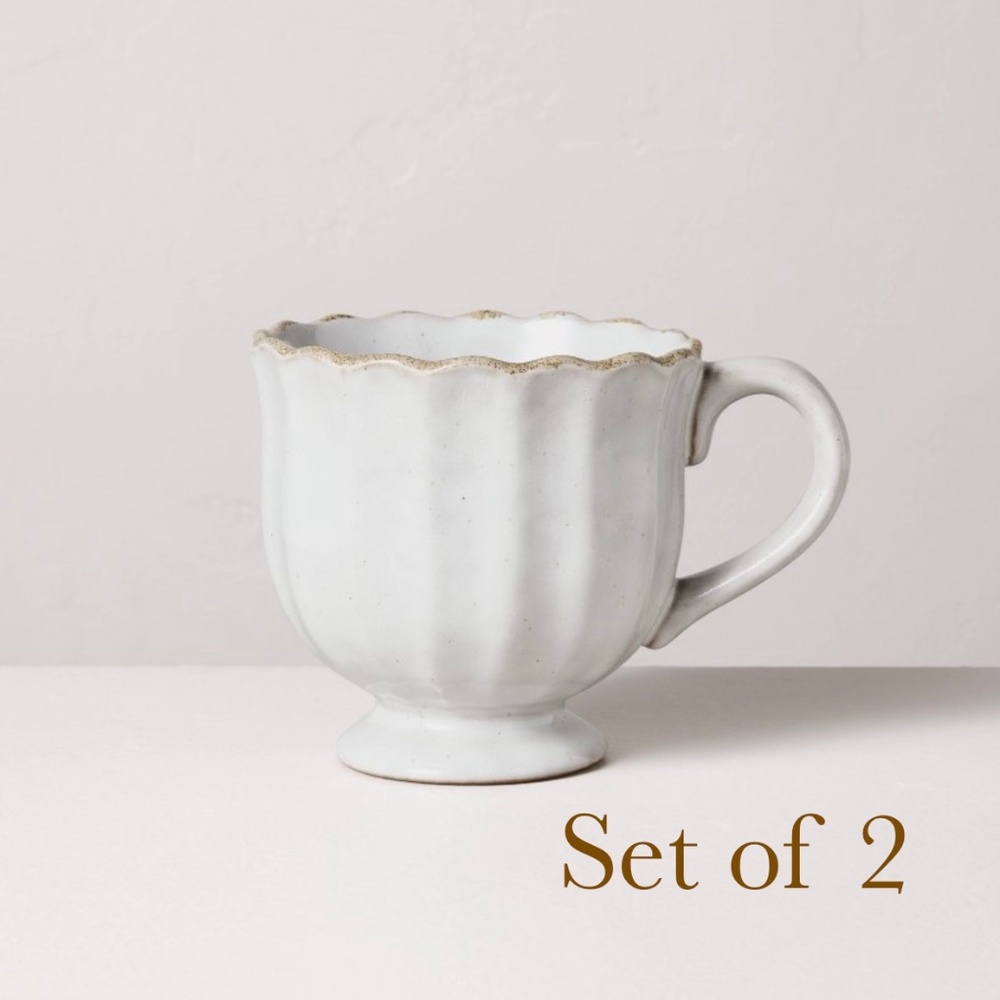 2pc 12oz Scalloped Edge Ceramic Mug with Foot Sour Cream- Hearth & Hand Magnolia